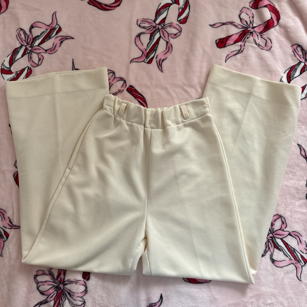 Handmade 70s vintage cream high-waisted wide-leg pants XS petite